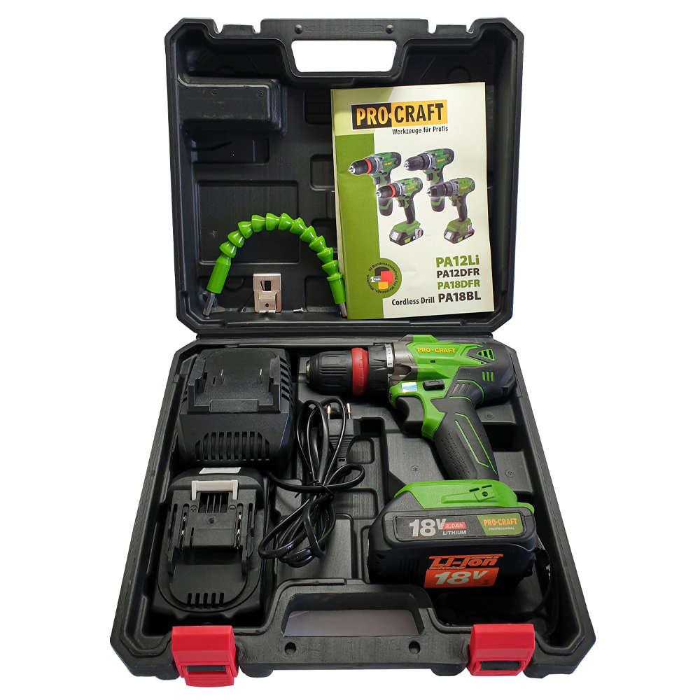 Vrtací aku šroubovák Procraft PA18DFR, 33Nm (2x 2Ah)
